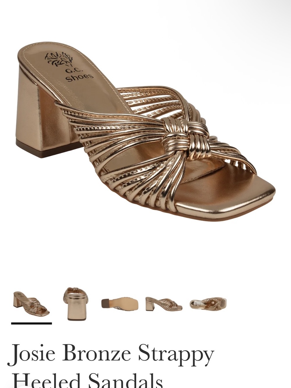 G.C. Shoes Bronze Knotted Strappy Block Heel Mule
